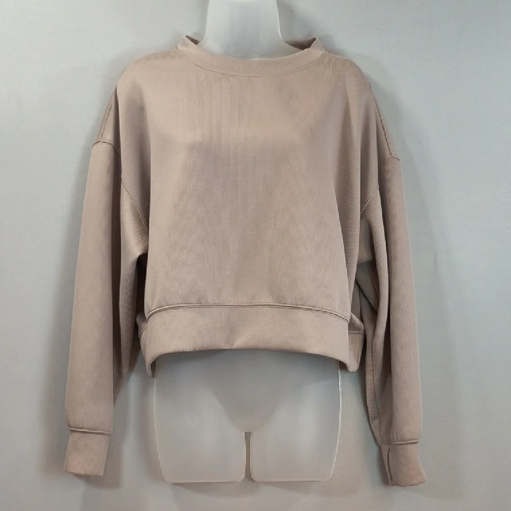 Danskin Skuba Rib Relaxed Long Sleeve Taupe Sweatshirt , Size L